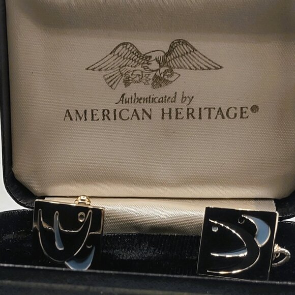 Mens Cufflinks Speidel Goldtone Blue & Black Enamel Vintage Circa 1980's - Picture 6 of 7